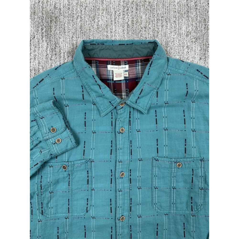 Carbon 2 Cobalt Button Up Shirt Mens 2XL Teal Plaid Lined Effortlessly Cool